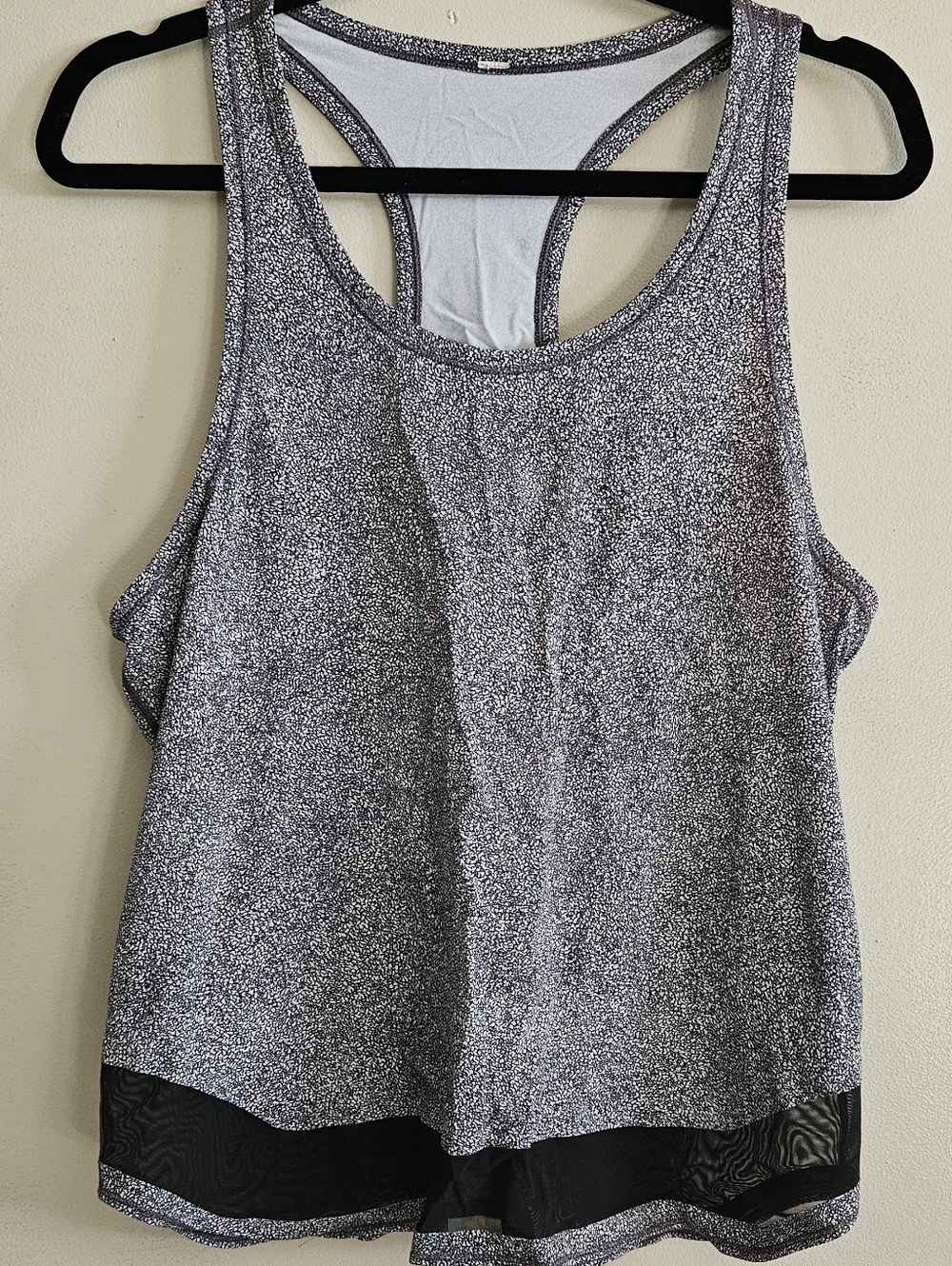 Lululemon Women's Grey Speckled Racerback Tank Top with Mesh Trim